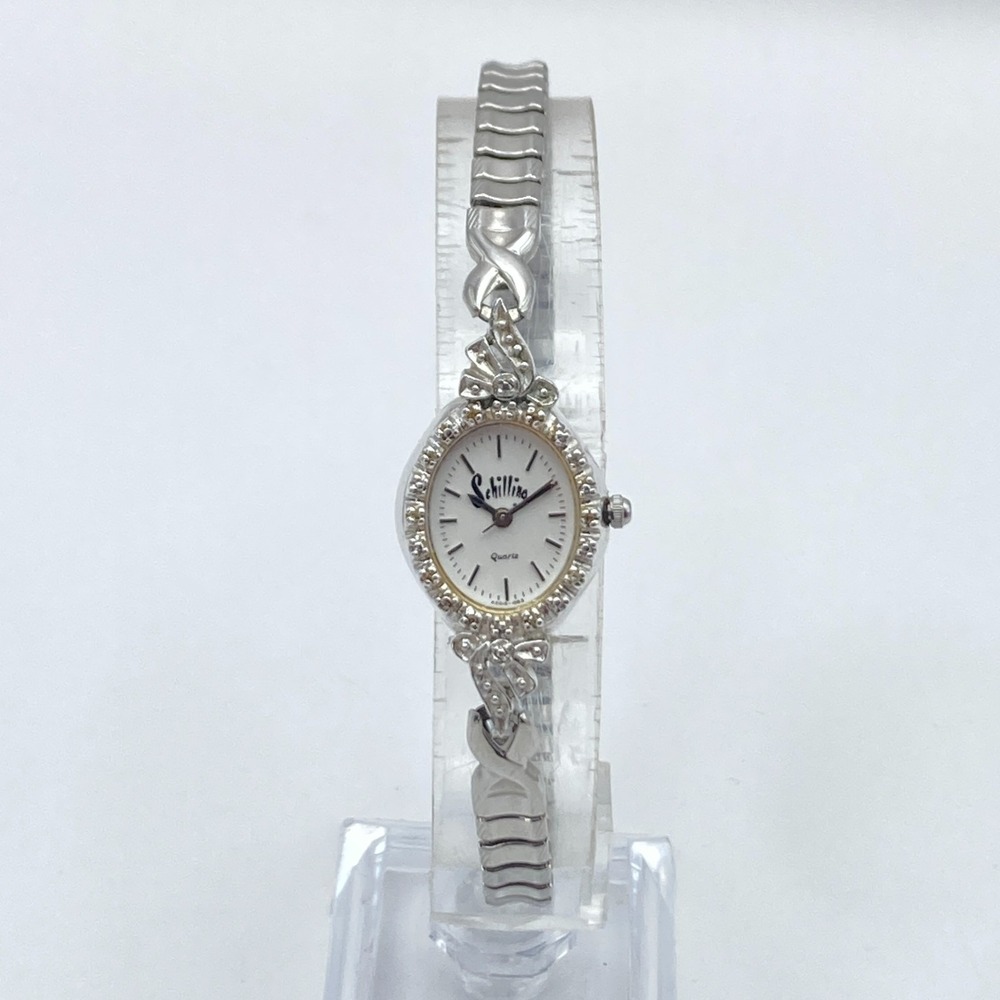 Vintage Inspired Womens Watch Silver Tone Crystals Stretch Band New Battery 6.75 - Picture 3 of 14